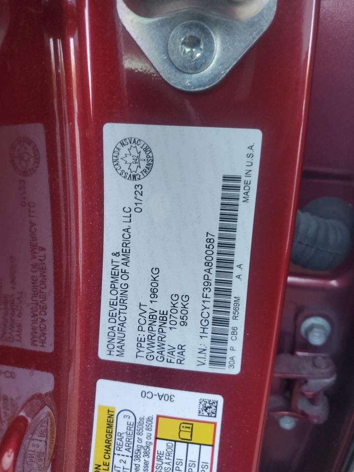 2023 Honda Accord Ex VIN: 1HGCY1F39PA800587 Lot: 84245585