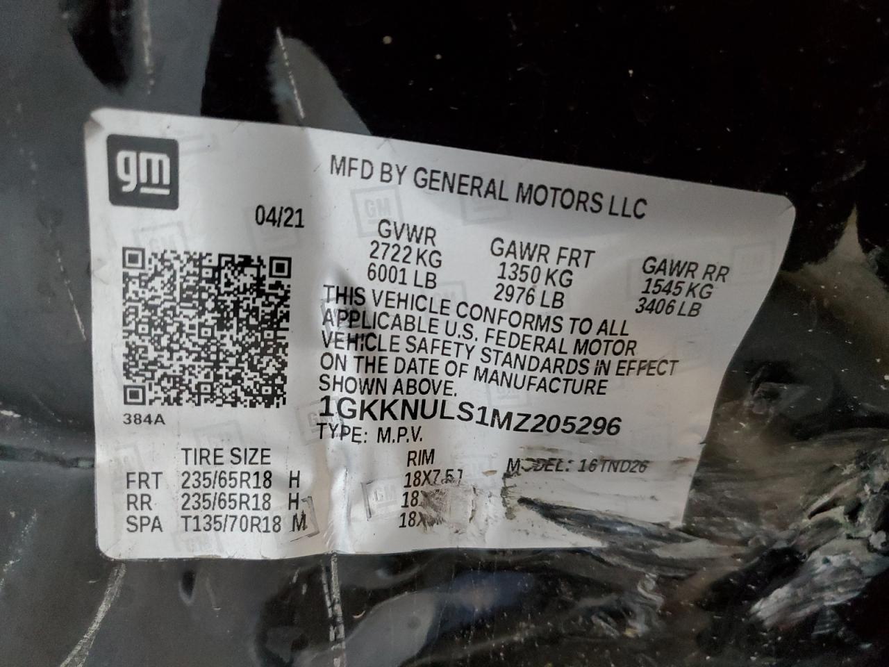 2021 GMC Acadia Slt VIN: 1GKKNULS1MZ205296 Lot: 82579305