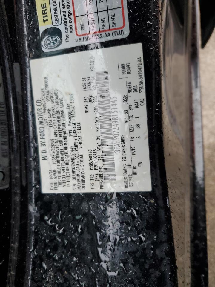 2009 Ford Fusion Se VIN: 3FAHP07Z49R151445 Lot: 86149285