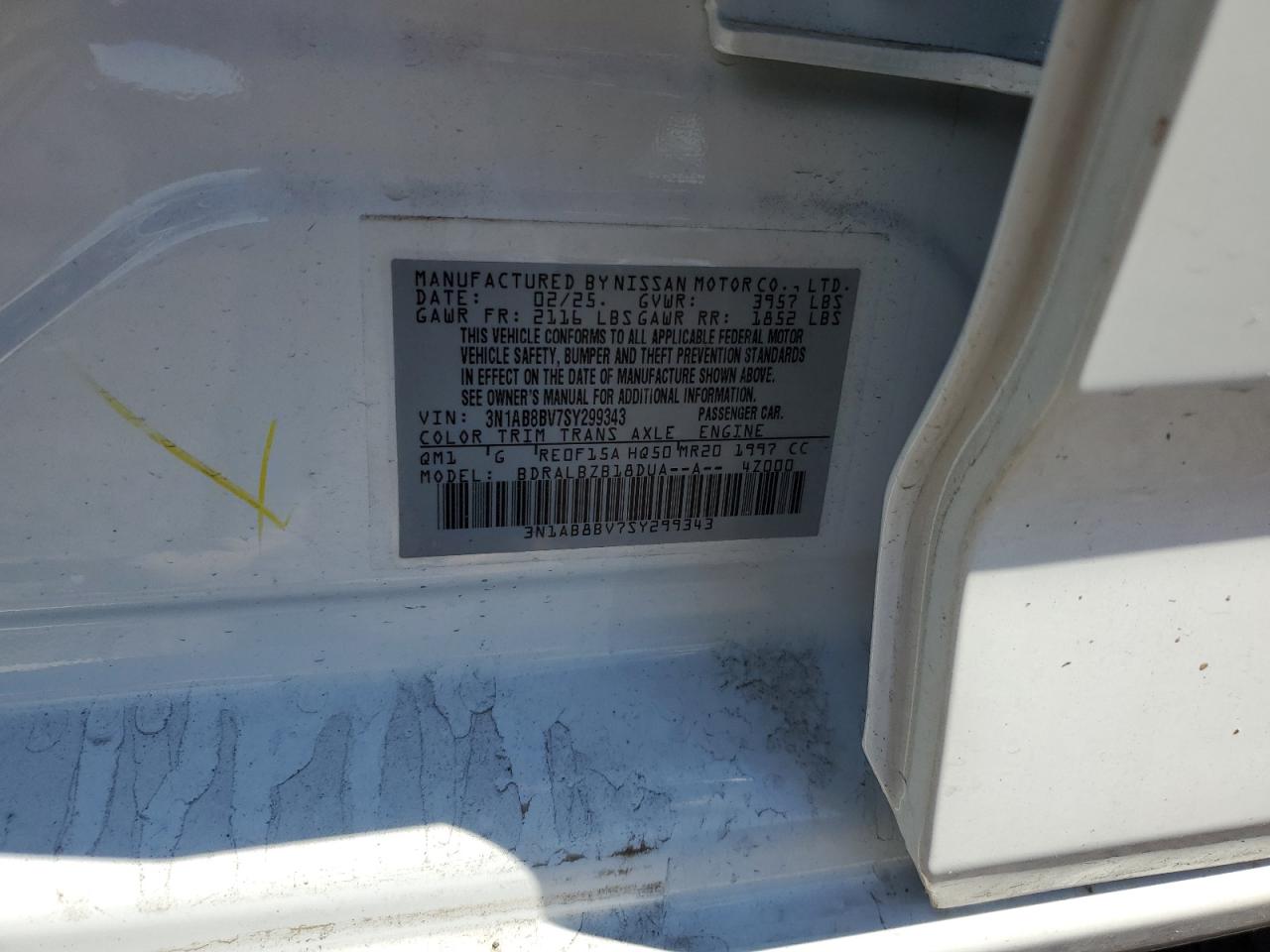 2025 Nissan Sentra S VIN: 3N1AB8BV7SY299343 Lot: 85173255