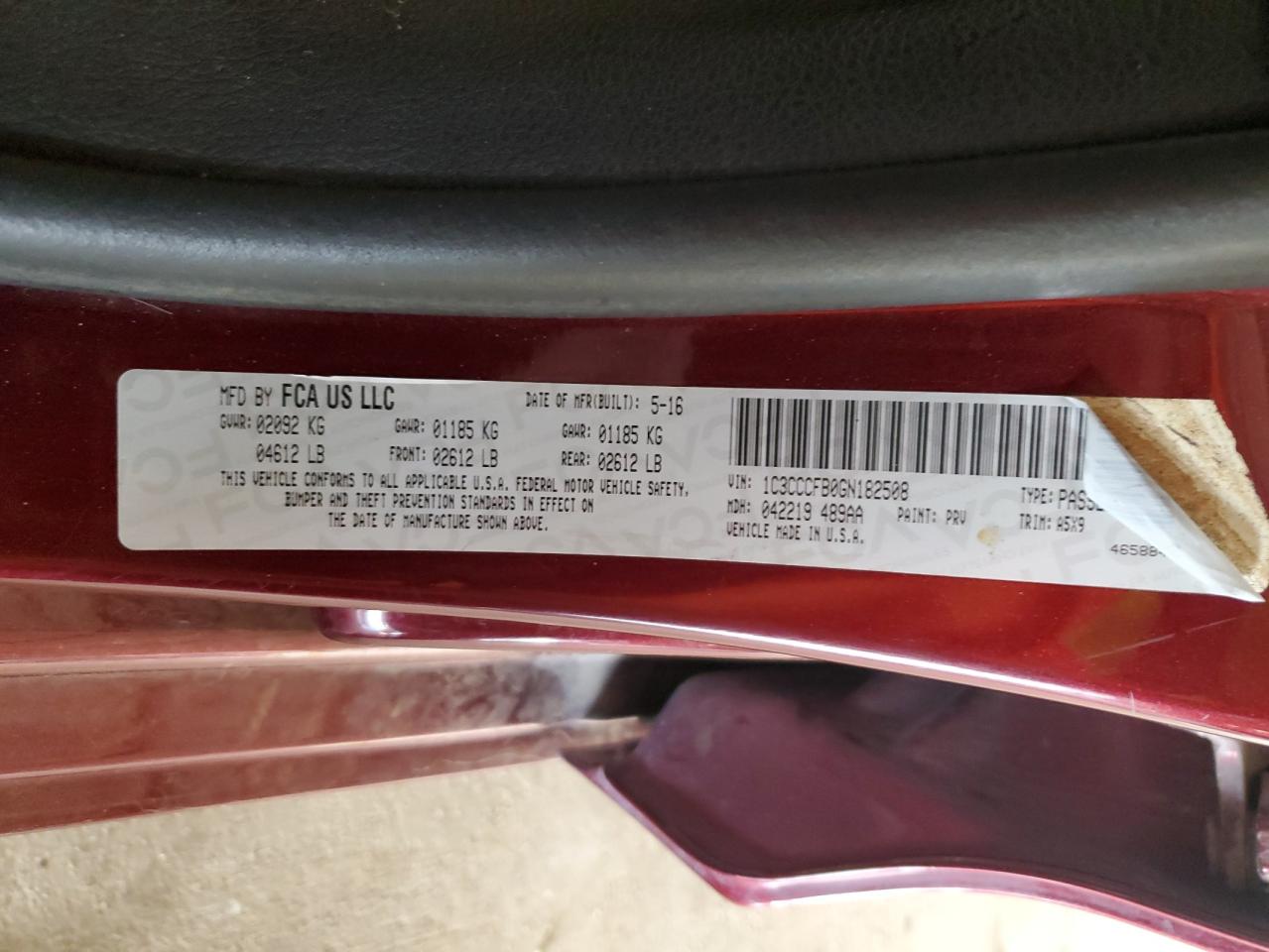 2016 Chrysler 200 Lx VIN: 1C3CCCFB0GN182508 Lot: 86505825