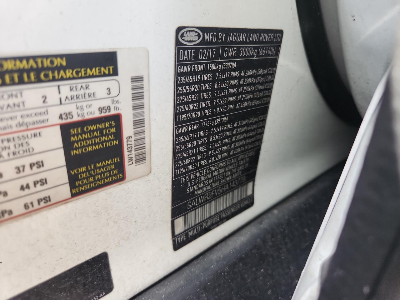 2017 Land Rover Range Rover Sport Hse VIN: SALWR2FV5HA143779 Lot: 82187075