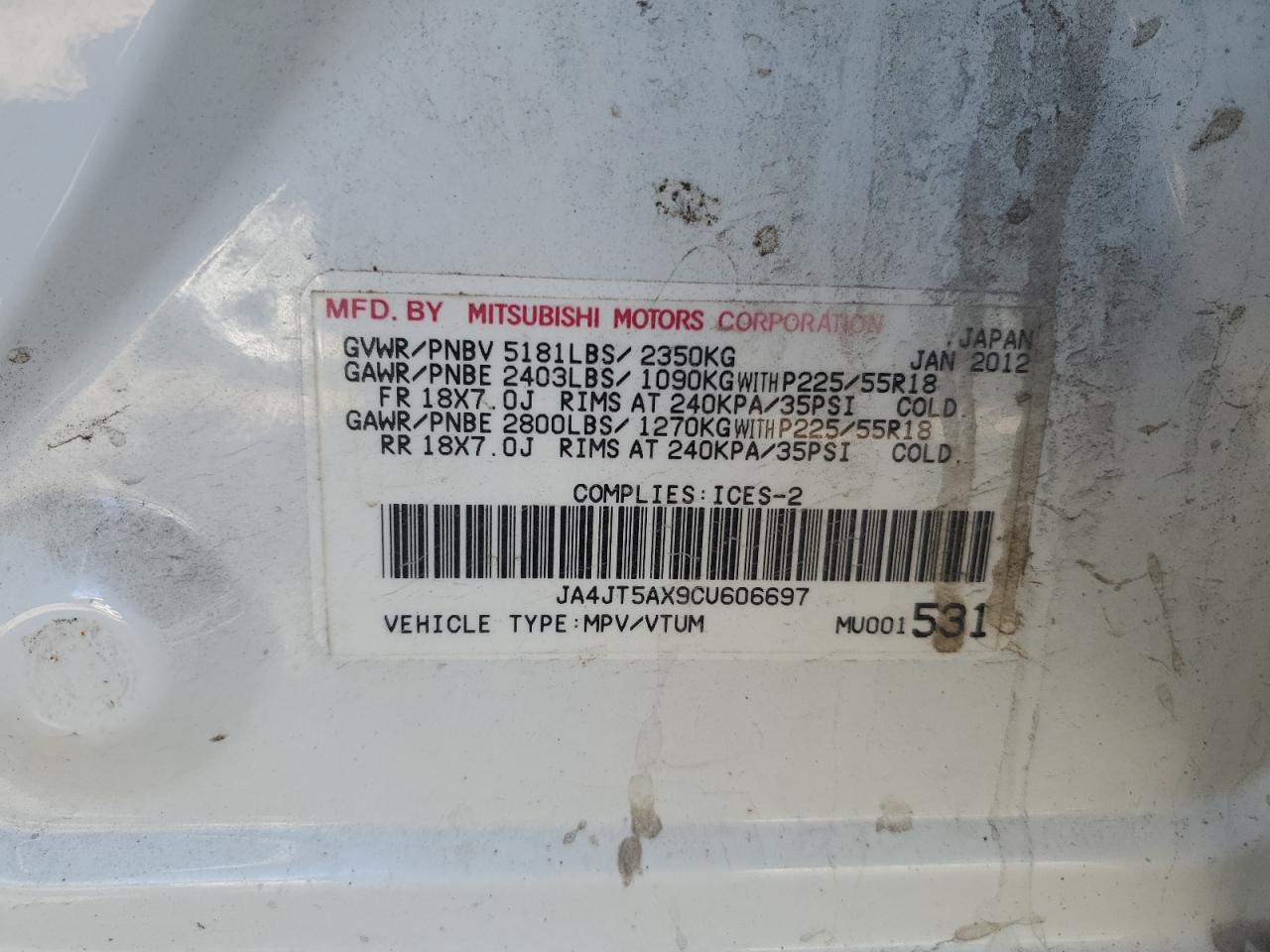 2012 Mitsubishi Outlander Gt VIN: JA4JT5AX9CU606697 Lot: 85597035