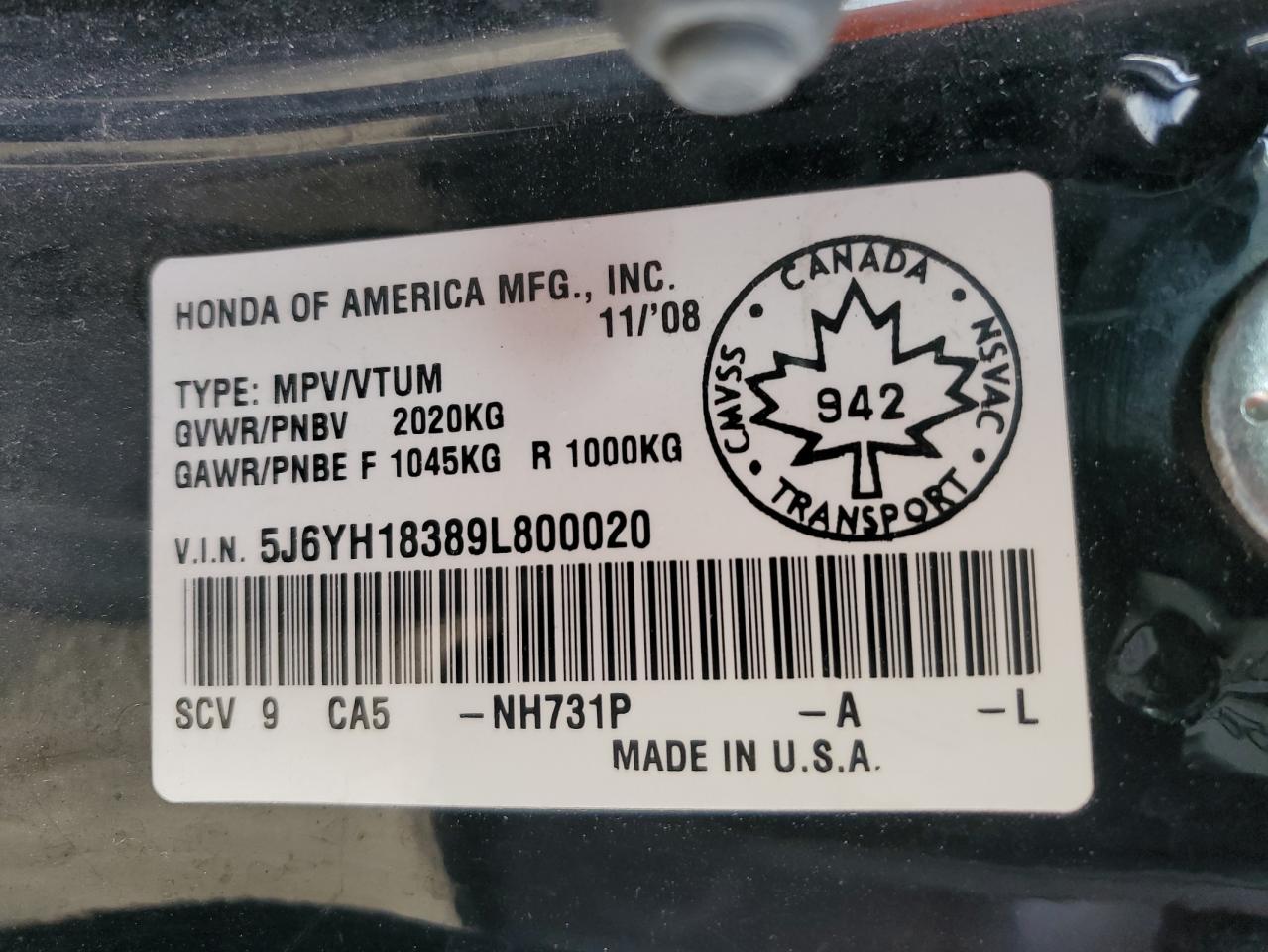 2009 Honda Element Lx VIN: 5J6YH18389L800020 Lot: 69841525