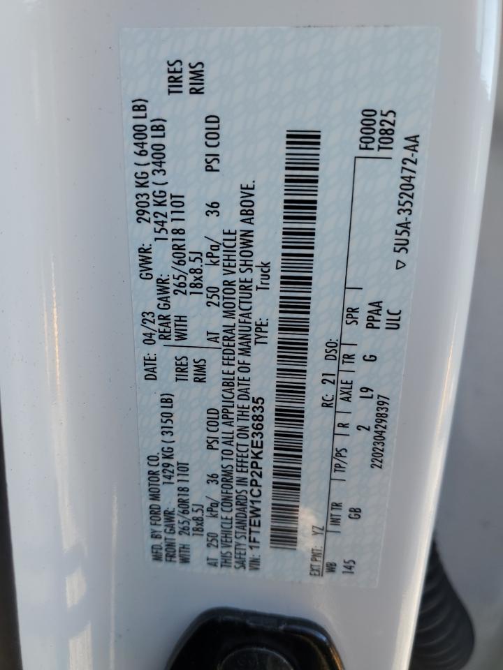 2023 Ford F150 Supercrew VIN: 1FTEW1CP2PKE36835 Lot: 87375615
