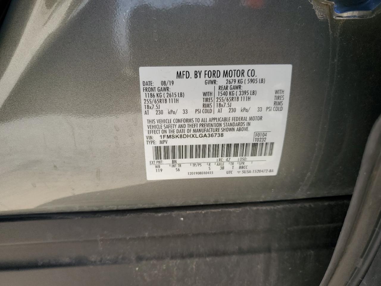 2020 Ford Explorer Xlt VIN: 1FMSK8DHXLGA36738 Lot: 85502135