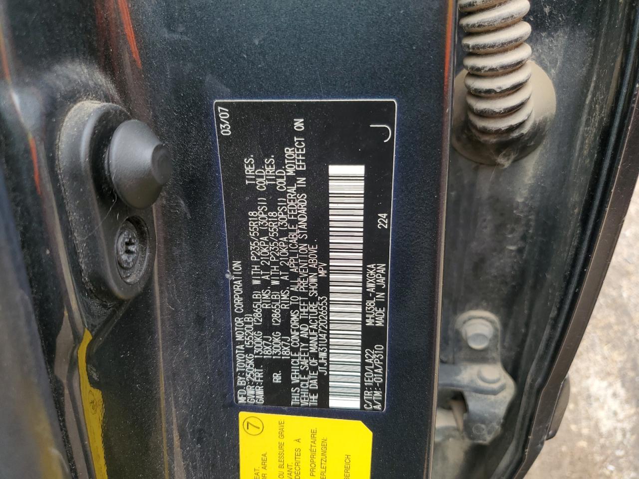 2007 Lexus Rx 400H VIN: JTJHW31U472026553 Lot: 82434265