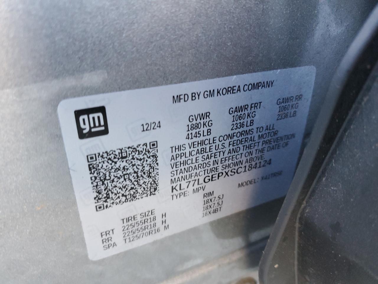 2025 Chevrolet Trax 1Rs VIN: KL77LGEPXSC184124 Lot: 82473725