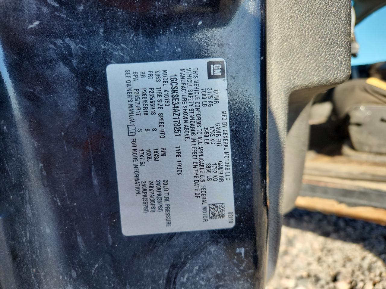 2010 Chevrolet Silverado K1500 Lt VIN: 1GCSKSE34AZ178251 Lot: 86180625