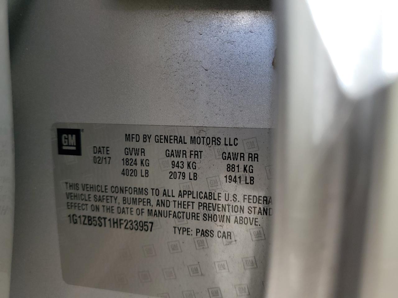 2017 Chevrolet Malibu Ls VIN: 1G1ZB5ST1HF233957 Lot: 82326175