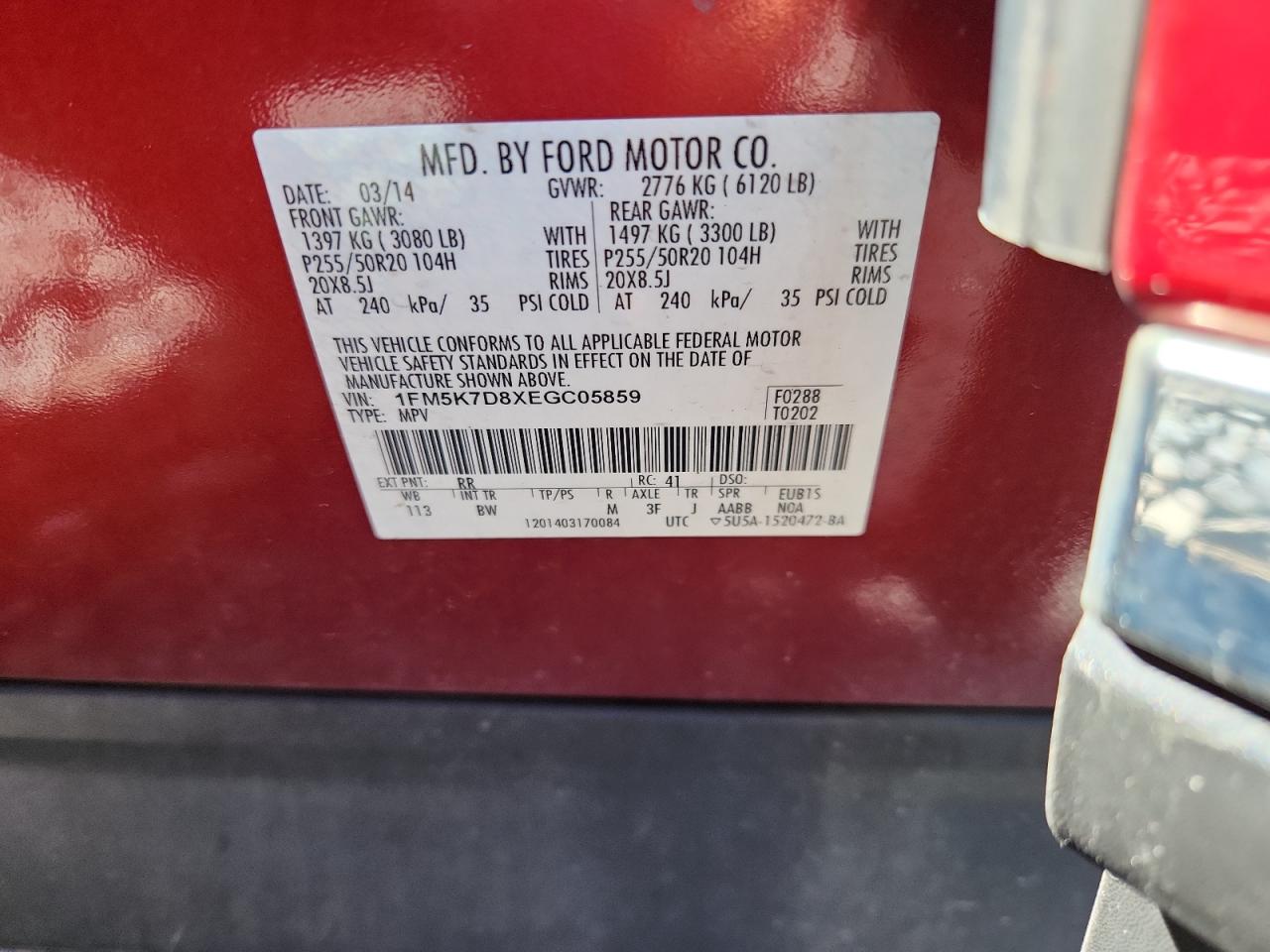 2014 Ford Explorer Xlt VIN: 1FM5K7D8XEGC05859 Lot: 86048395