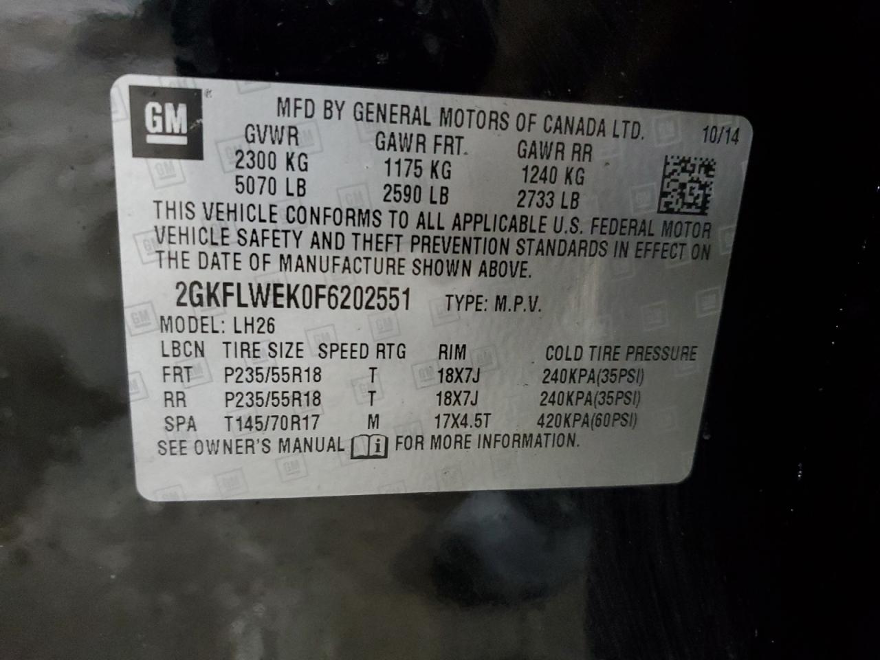 2015 GMC Terrain Sle VIN: 2GKFLWEK0F6202551 Lot: 86067475