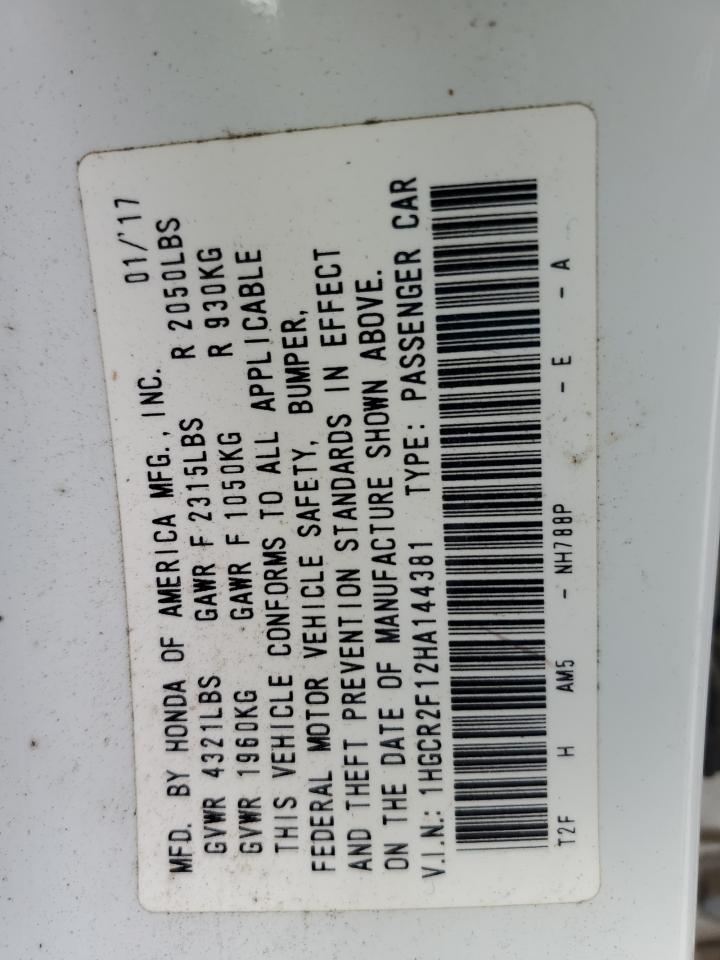 2017 Honda Accord Sport Special Edition VIN: 1HGCR2F12HA144381 Lot: 85383845