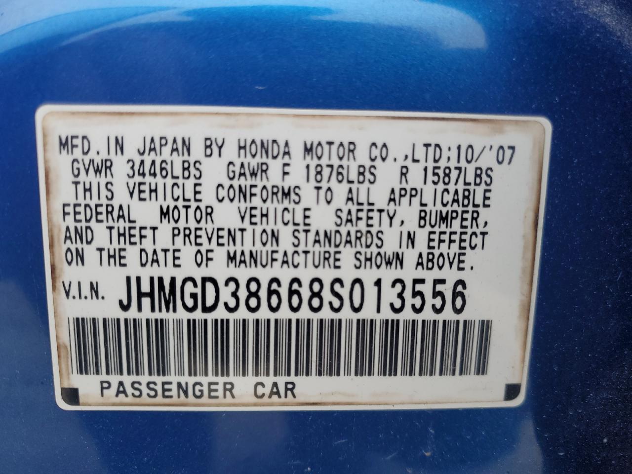 2008 Honda Fit Sport VIN: JHMGD38668S013556 Lot: 84942585