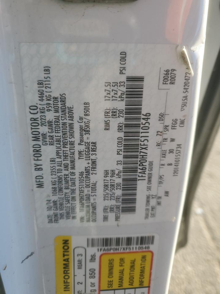 2015 Ford Fusion Se VIN: 1FA6P0H7XF5110546 Lot: 89479815