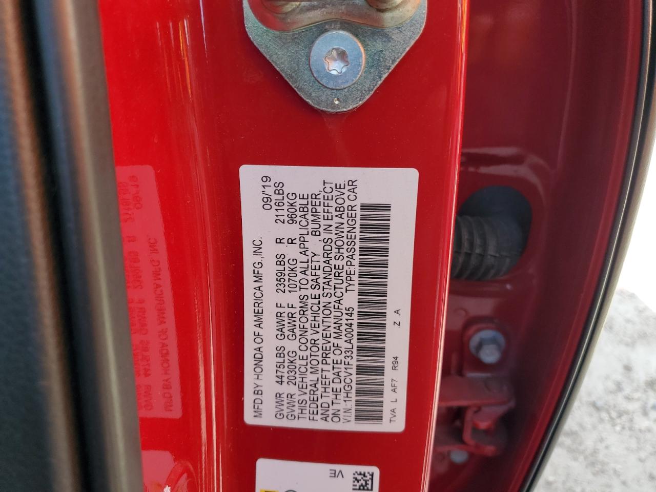 2020 Honda Accord Sport VIN: 1HGCV1F33LA004145 Lot: 86088725