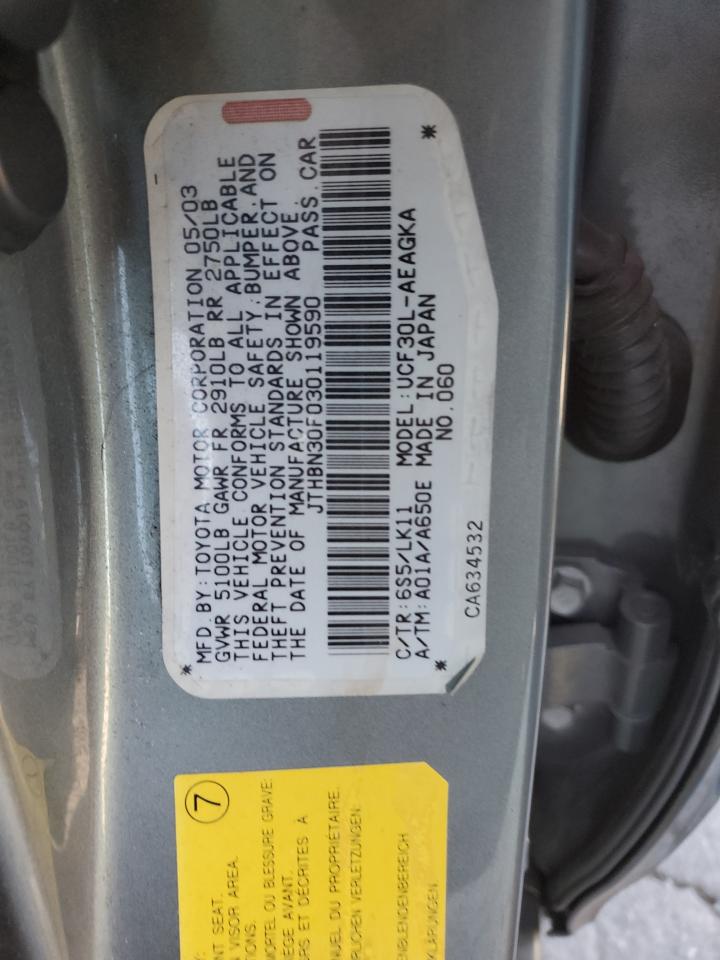 2003 Lexus Ls 430 VIN: JTHBN30F030119590 Lot: 91051265