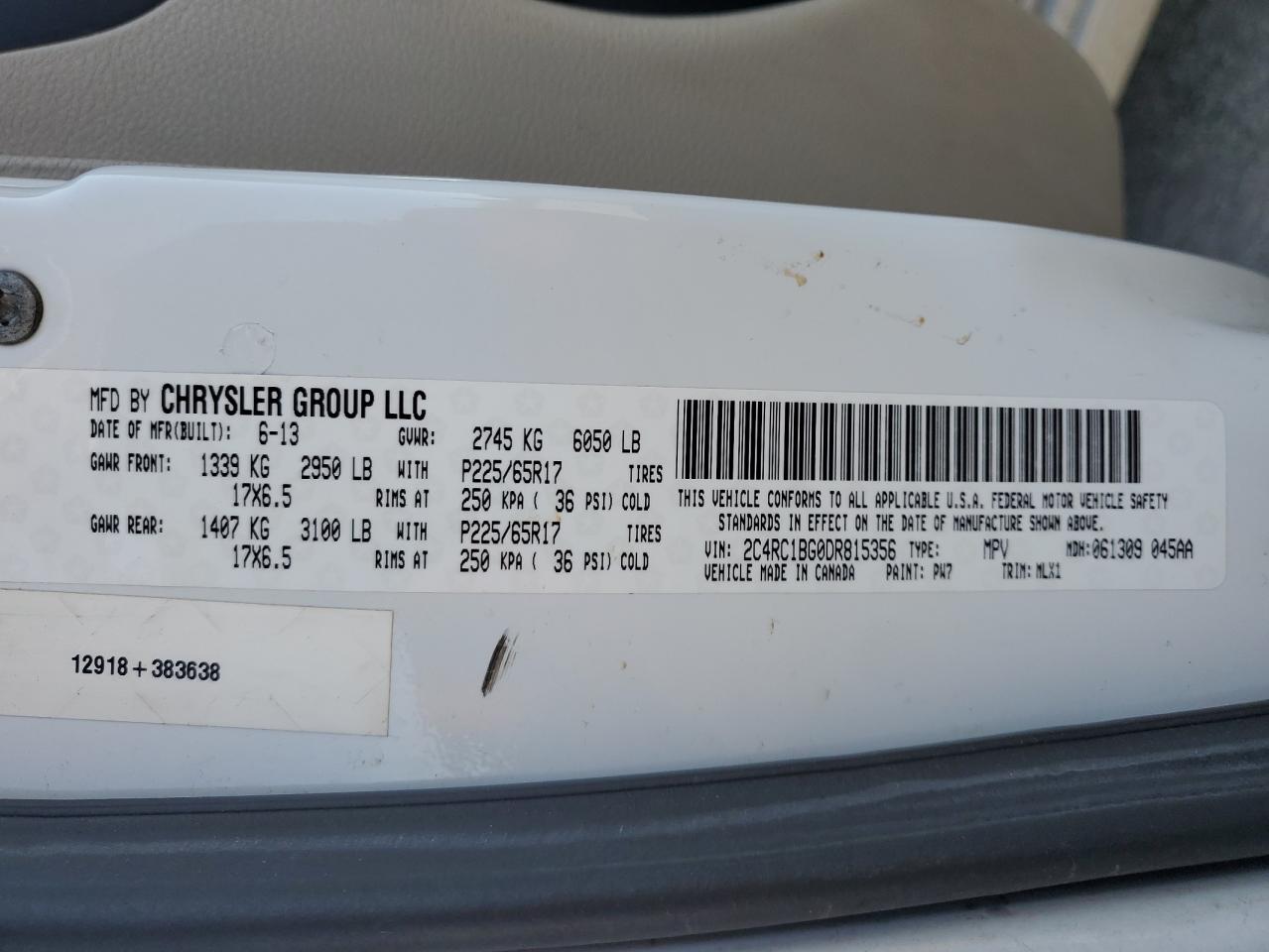 2013 Chrysler Town & Country Touring VIN: 2C4RC1BG0DR815356 Lot: 87015665