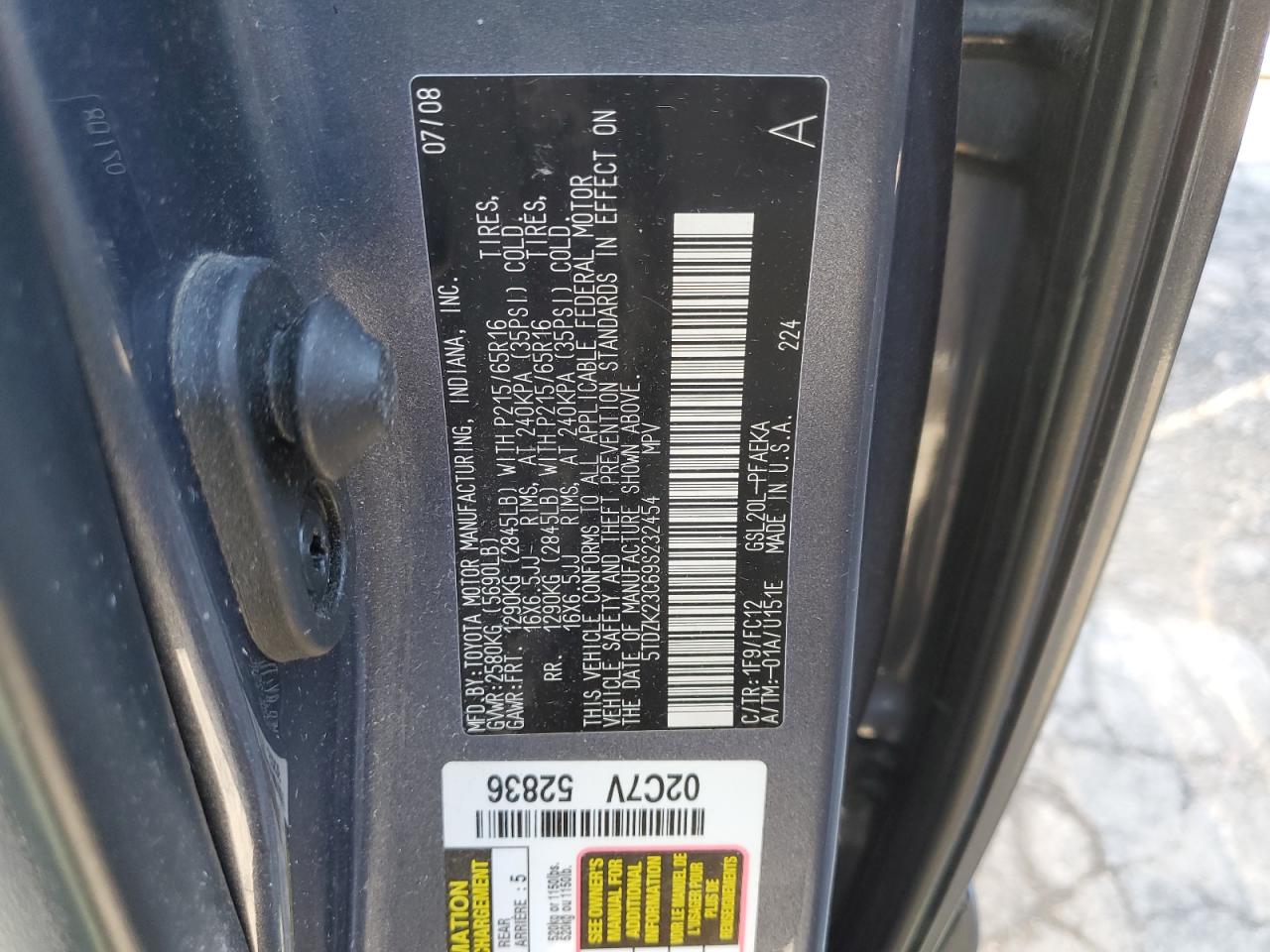 2009 Toyota Sienna Ce VIN: 5TDZK23C69S232454 Lot: 86826685