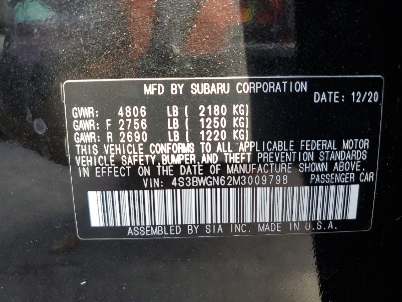 2021 Subaru Legacy Limited Xt VIN: 4S3BWGN62M3009798 Lot: 81461635