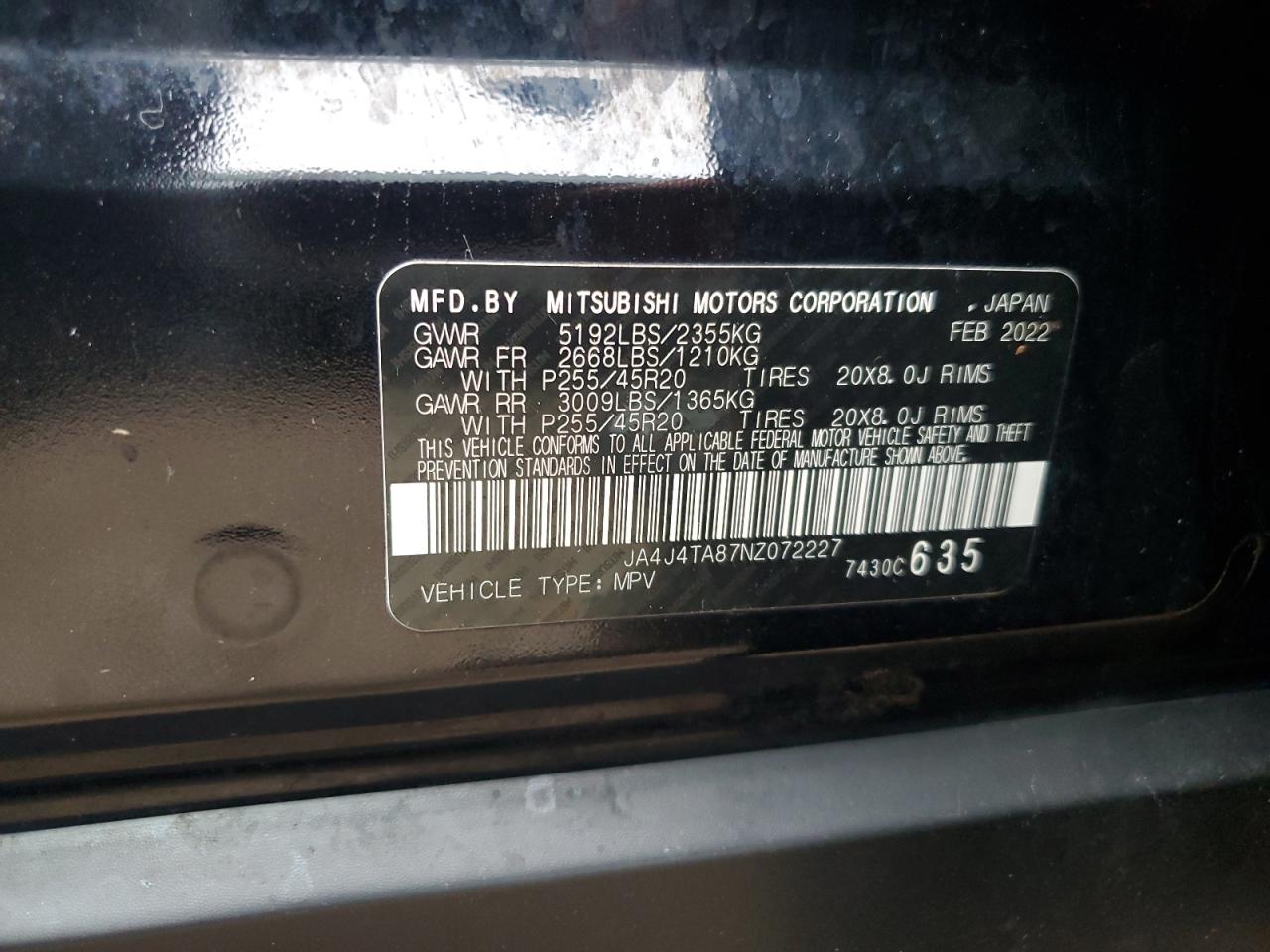 2022 Mitsubishi Outlander Es VIN: JA4J4TA87NZ072227 Lot: 86457965