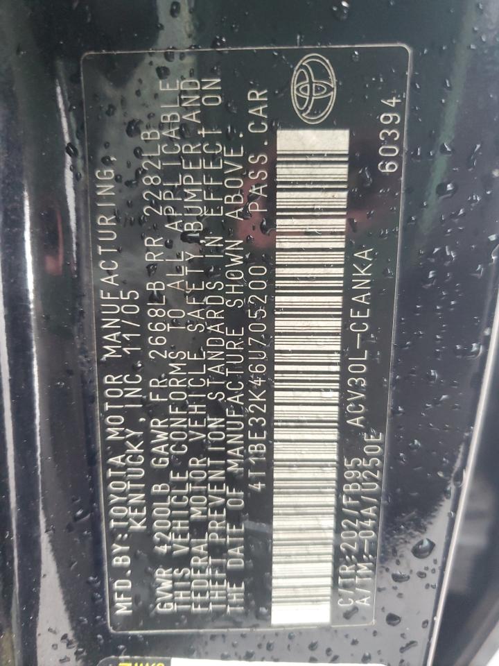 2006 Toyota Camry Le VIN: 4T1BE32K46U705200 Lot: 86065825