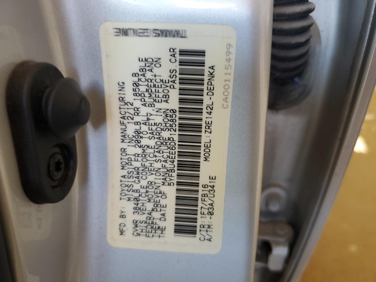 2013 Toyota Corolla Base VIN: 5YFBU4EE6DP125850 Lot: 86636585
