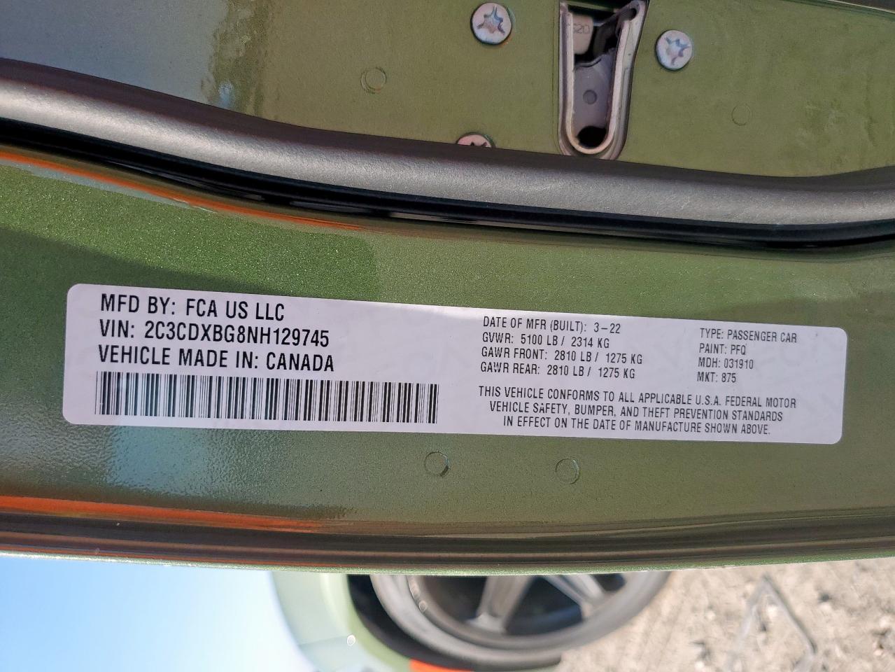 2022 Dodge Charger Sxt VIN: 2C3CDXBG8NH129745 Lot: 81948585