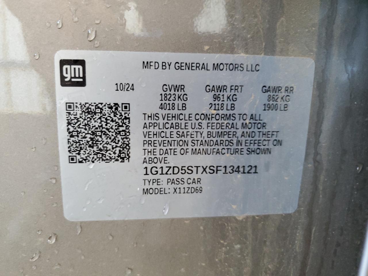 2025 Chevrolet Malibu Lt VIN: 1G1ZD5STXSF134121 Lot: 86091795