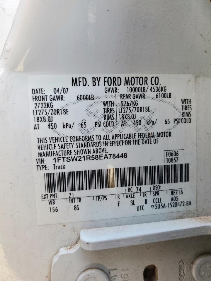 2008 Ford F250 Super Duty VIN: 1FTSW21R58EA78448 Lot: 86145785