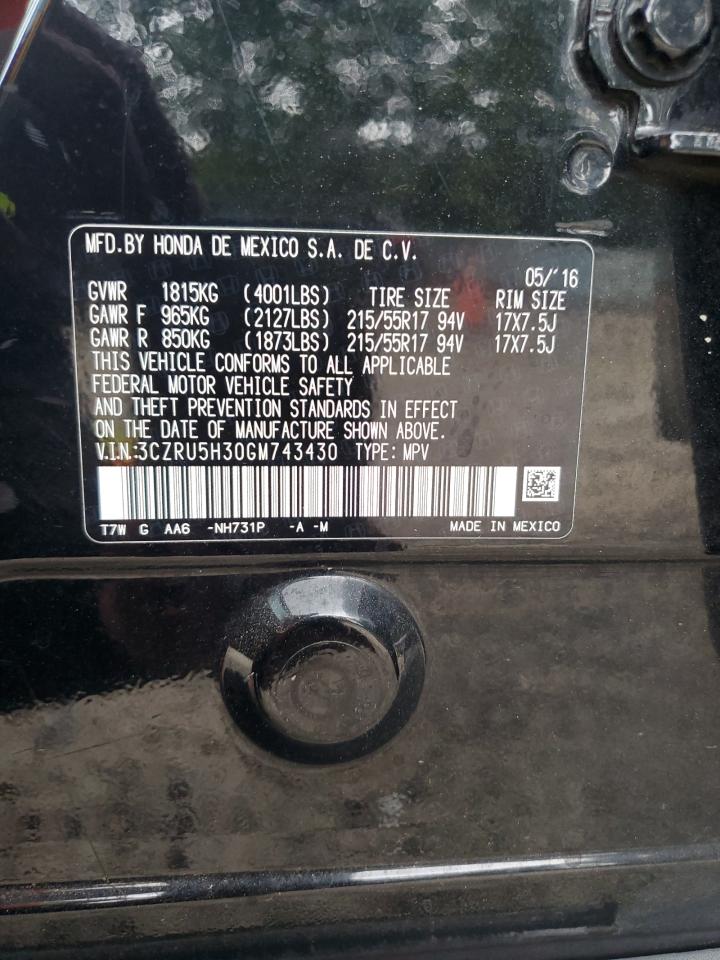 2016 Honda Hr-V Lx VIN: 3CZRU5H30GM743430 Lot: 85927635