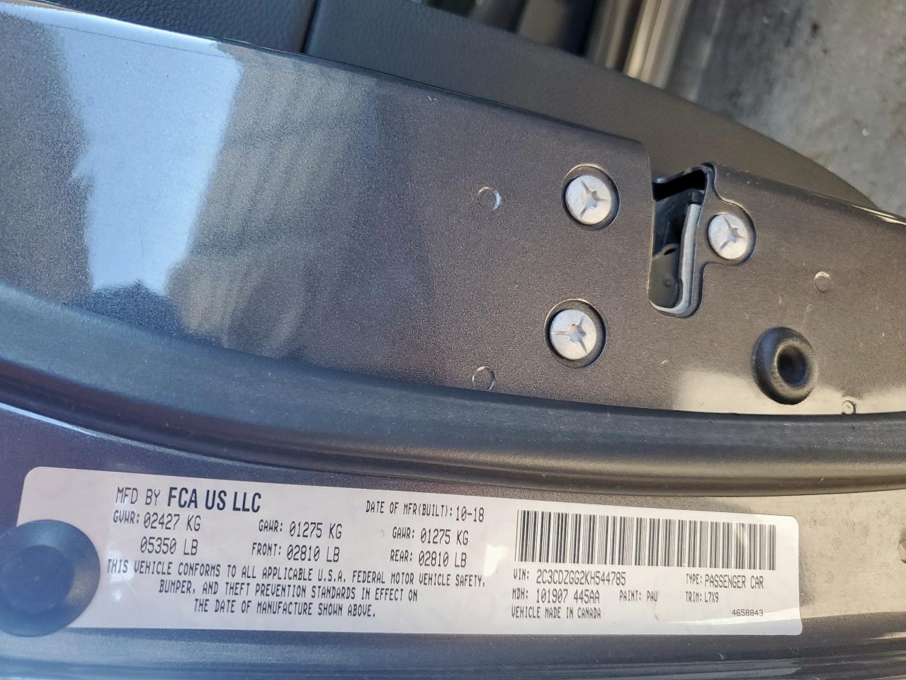 2019 Dodge Challenger Sxt VIN: 2C3CDZGG2KH544785 Lot: 85493055