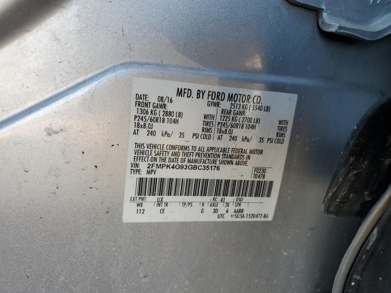 2016 Ford Edge Se VIN: 2FMPK4G93GBC35176 Lot: 90242575