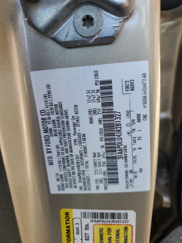 2018 Ford Fusion Se Hybrid VIN: 3FA6P0LU4JR281327 Lot: 85102805