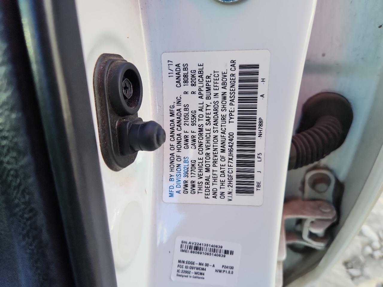 2018 Honda Civic Exl VIN: 2HGFC1F7XJH642400 Lot: 82179815