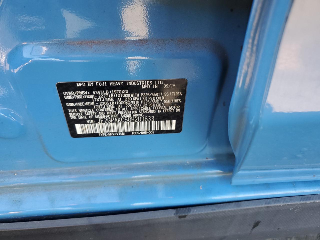 2016 Subaru Crosstrek Limited VIN: JF2GPAKC5GH203633 Lot: 85089325