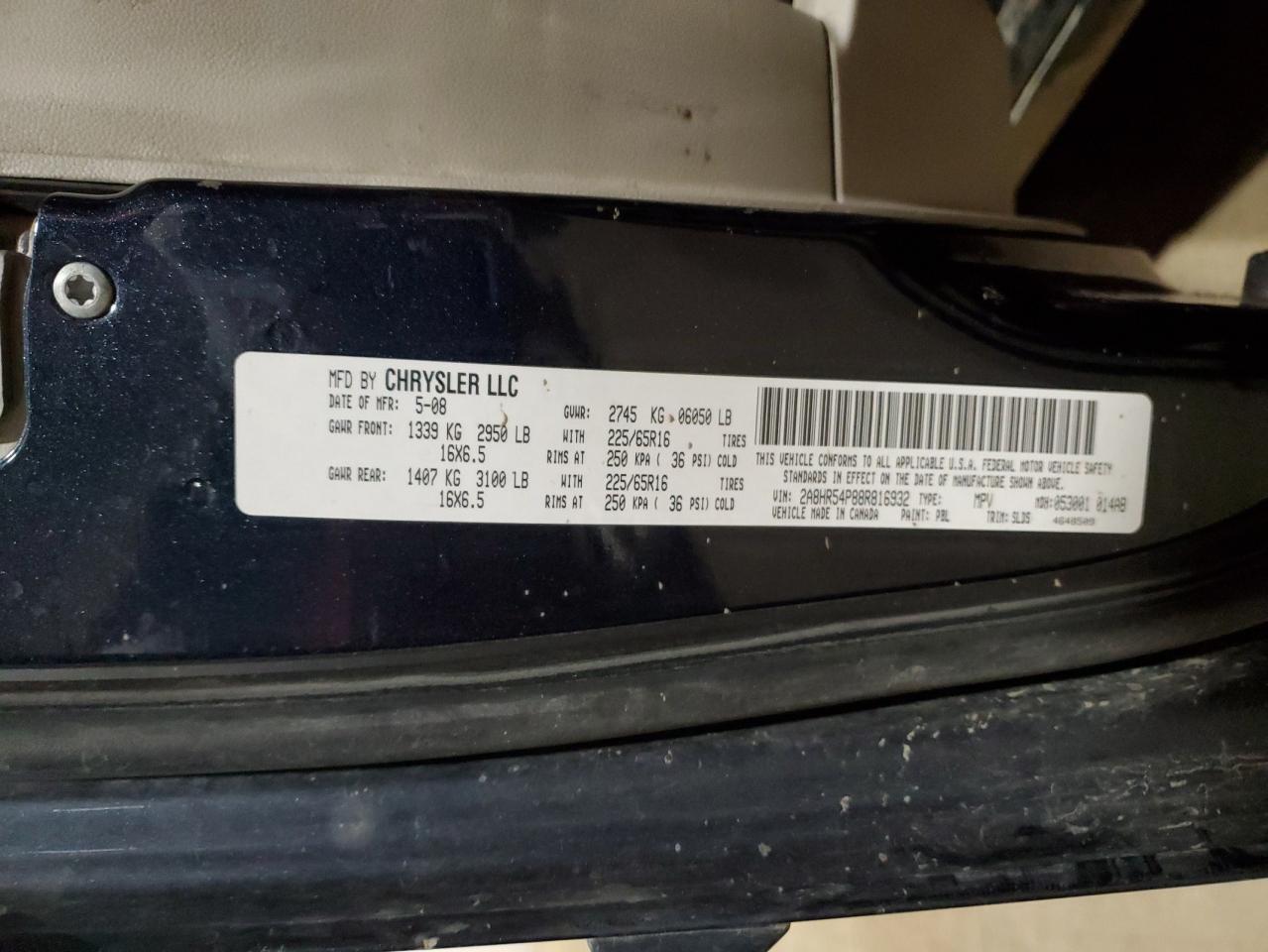 2008 Chrysler Town & Country Touring VIN: 2A8HR54P88R816932 Lot: 85640775