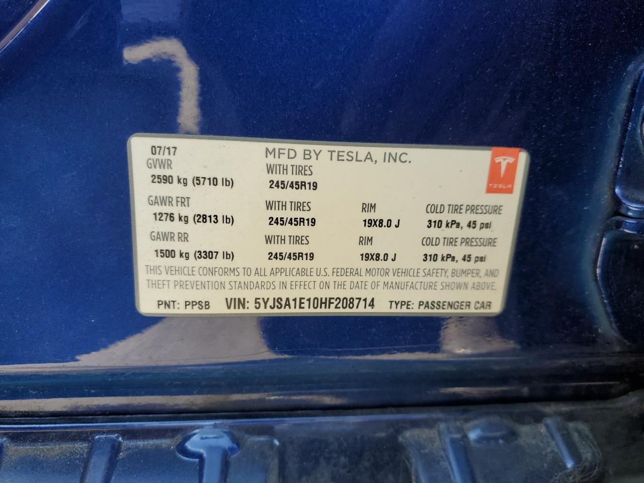 2017 Tesla Model S VIN: 5YJSA1E10HF208714 Lot: 90905845