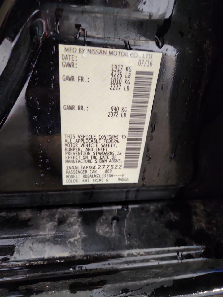 2016 Nissan Altima 2.5 VIN: 1N4AL3APXGC277522 Lot: 82183065