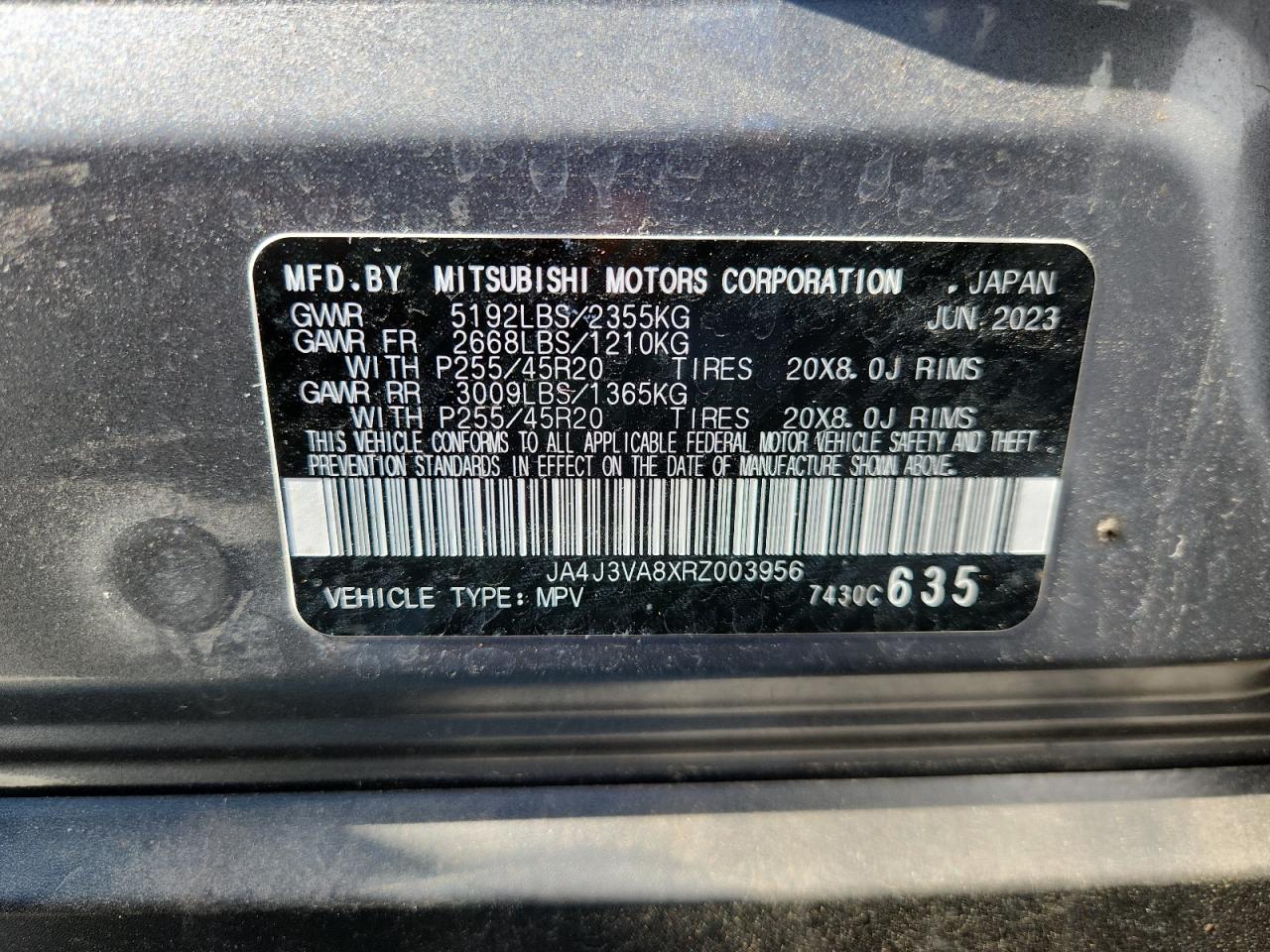 2024 Mitsubishi Outlander Se VIN: JA4J3VA8XRZ003956 Lot: 87291325