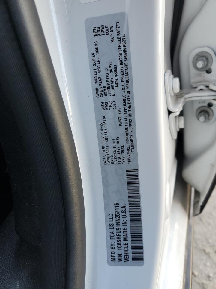 2022 Ram 1500 Trx VIN: 1C6SRFU91NN252416 Lot: 85870095