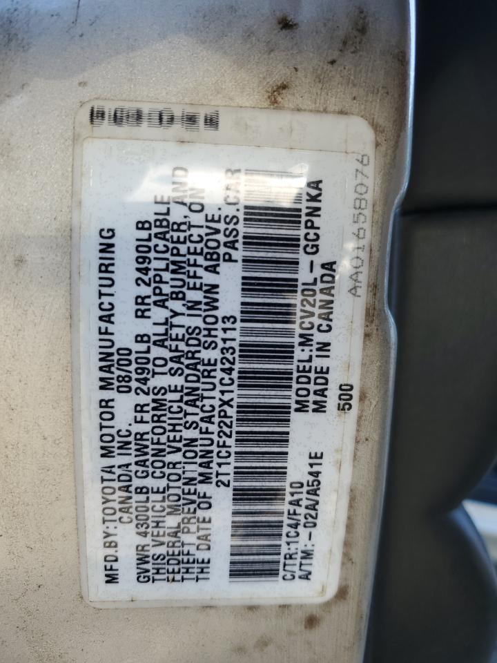 2001 Toyota Camry Solara Se VIN: 2T1CF22PX1C423113 Lot: 86124135