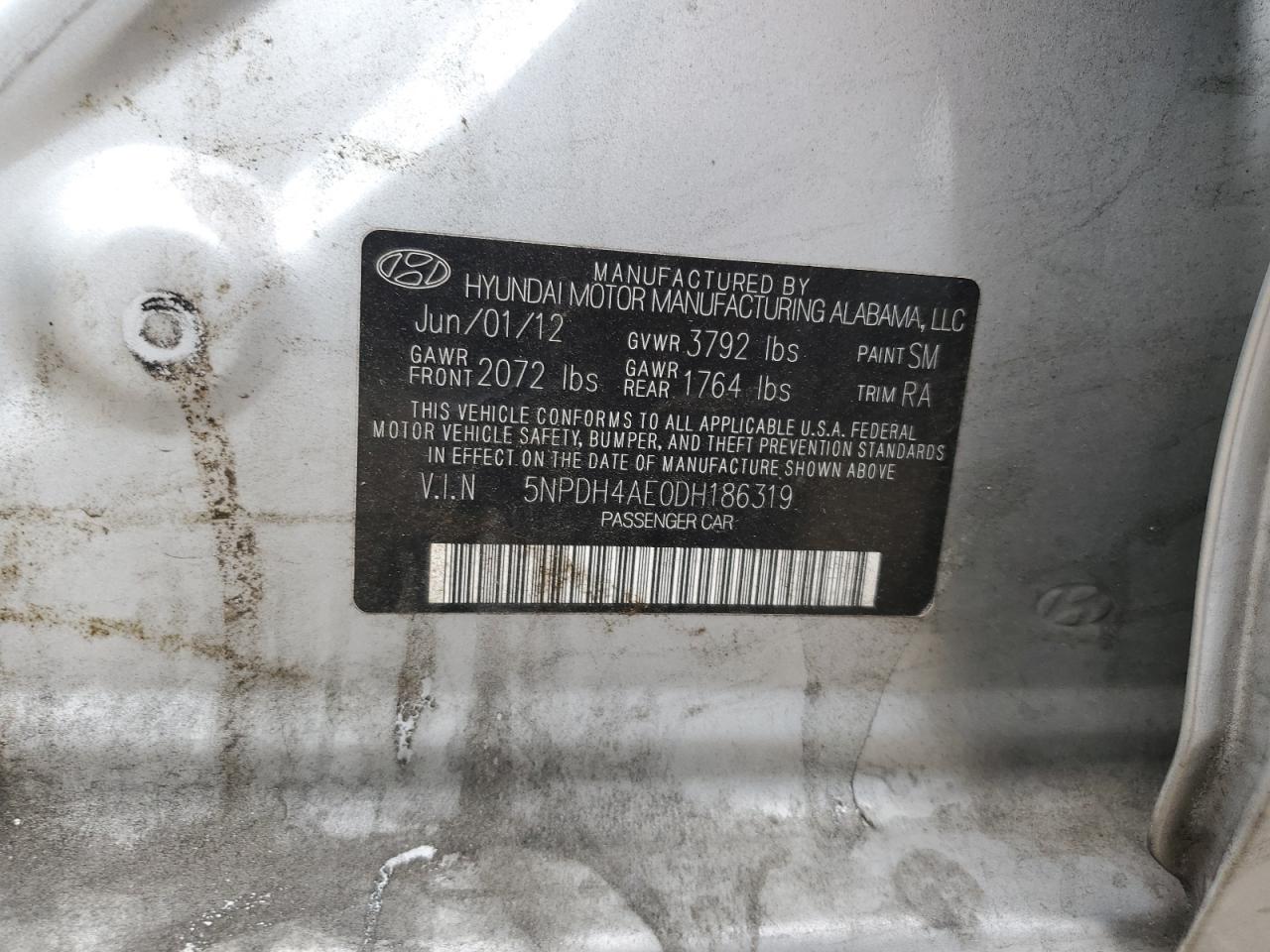 2013 Hyundai Elantra Gls VIN: 5NPDH4AE0DH186319 Lot: 85293775