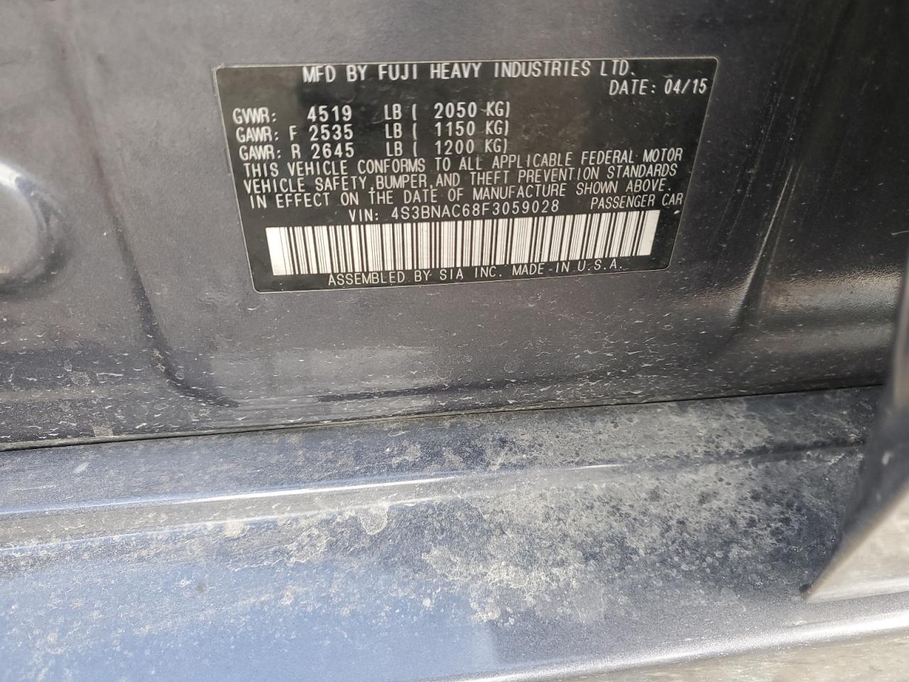 2015 Subaru Legacy 2.5I Premium VIN: 4S3BNAC68F3059028 Lot: 82660595