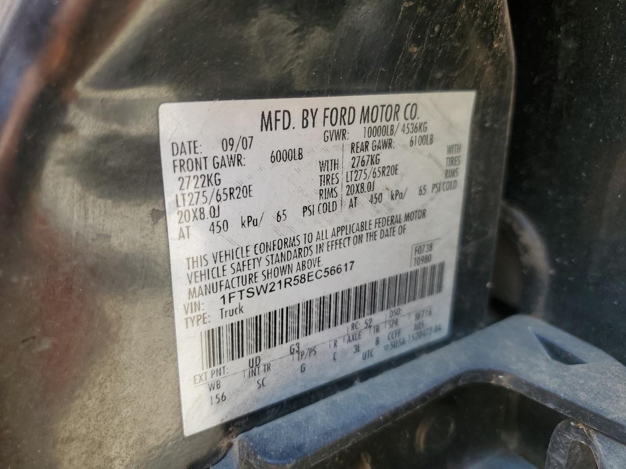 2008 Ford F250 Super Duty VIN: 1FTSW21R58EC56617 Lot: 86817575