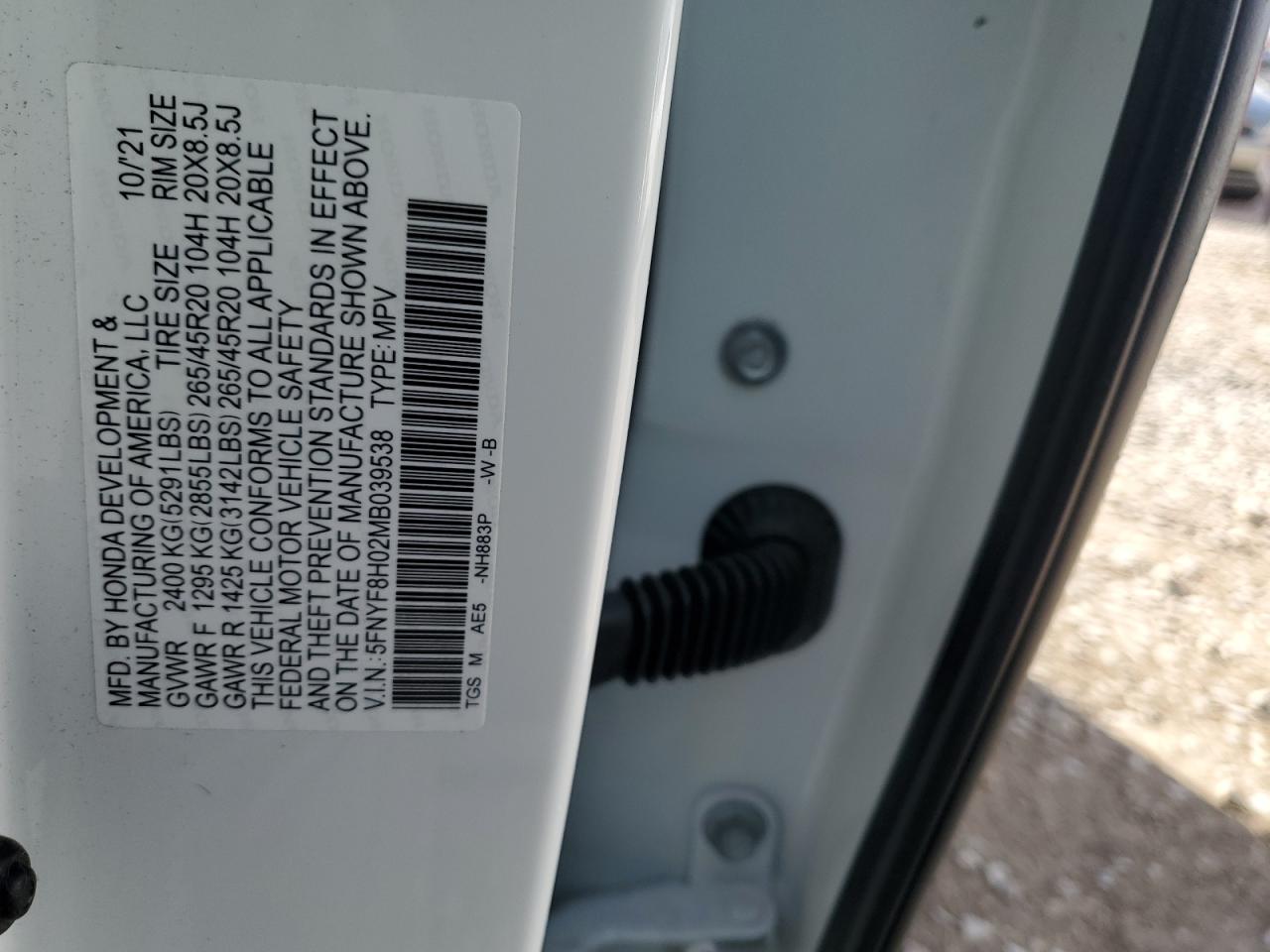 2021 Honda Passport Elite VIN: 5FNYF8H02MB039538 Lot: 82199595