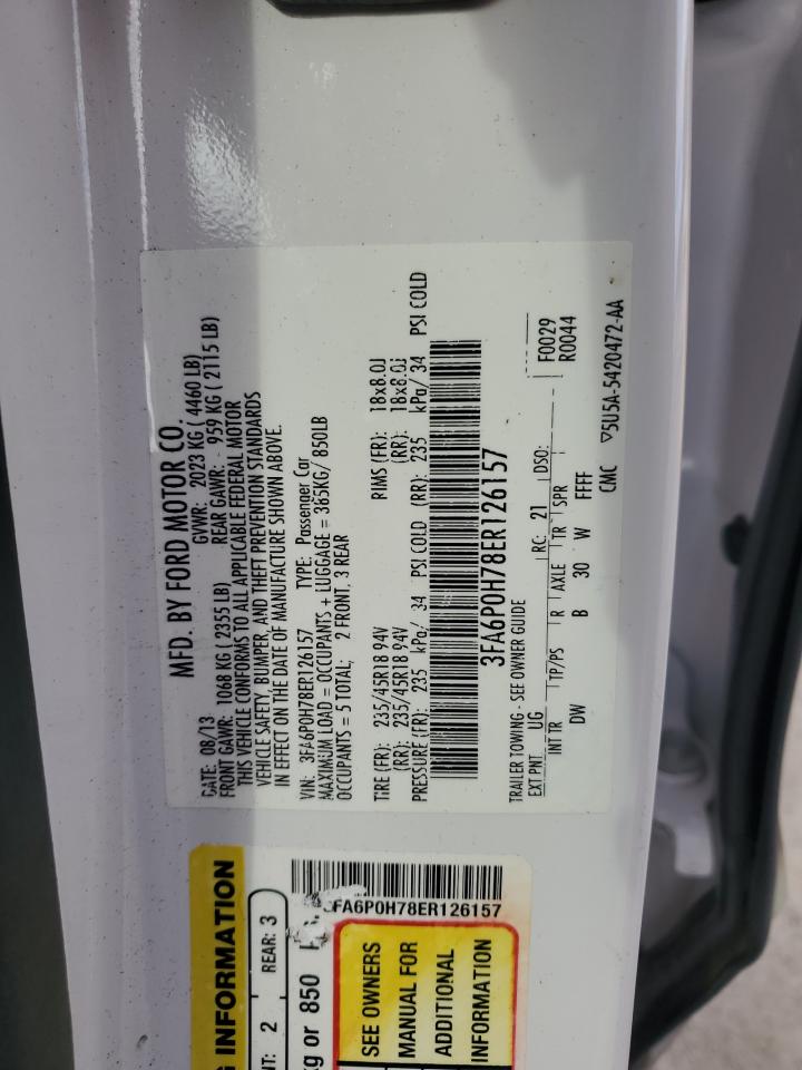 2014 Ford Fusion Se VIN: 3FA6P0H78ER126157 Lot: 85550685