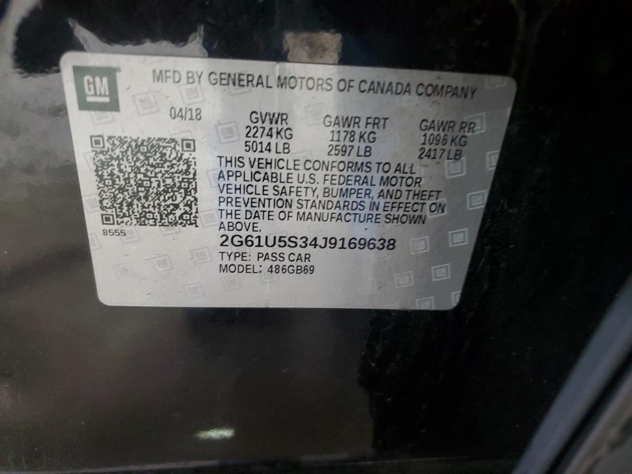 2018 Cadillac Xts VIN: 2G61U5S34J9169638 Lot: 84580225