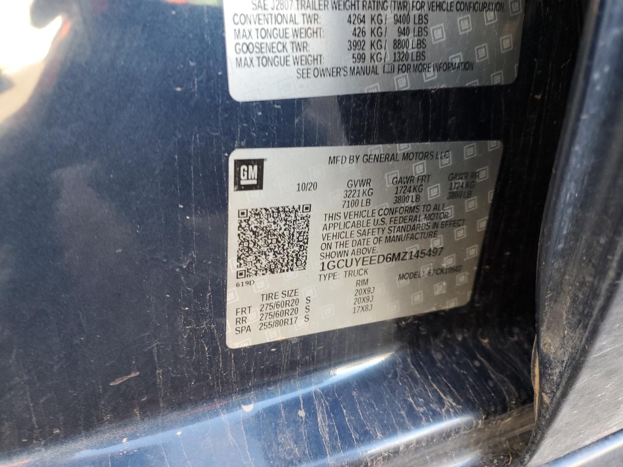 2021 Chevrolet Silverado K1500 Rst VIN: 1GCUYEED6MZ145497 Lot: 84413565