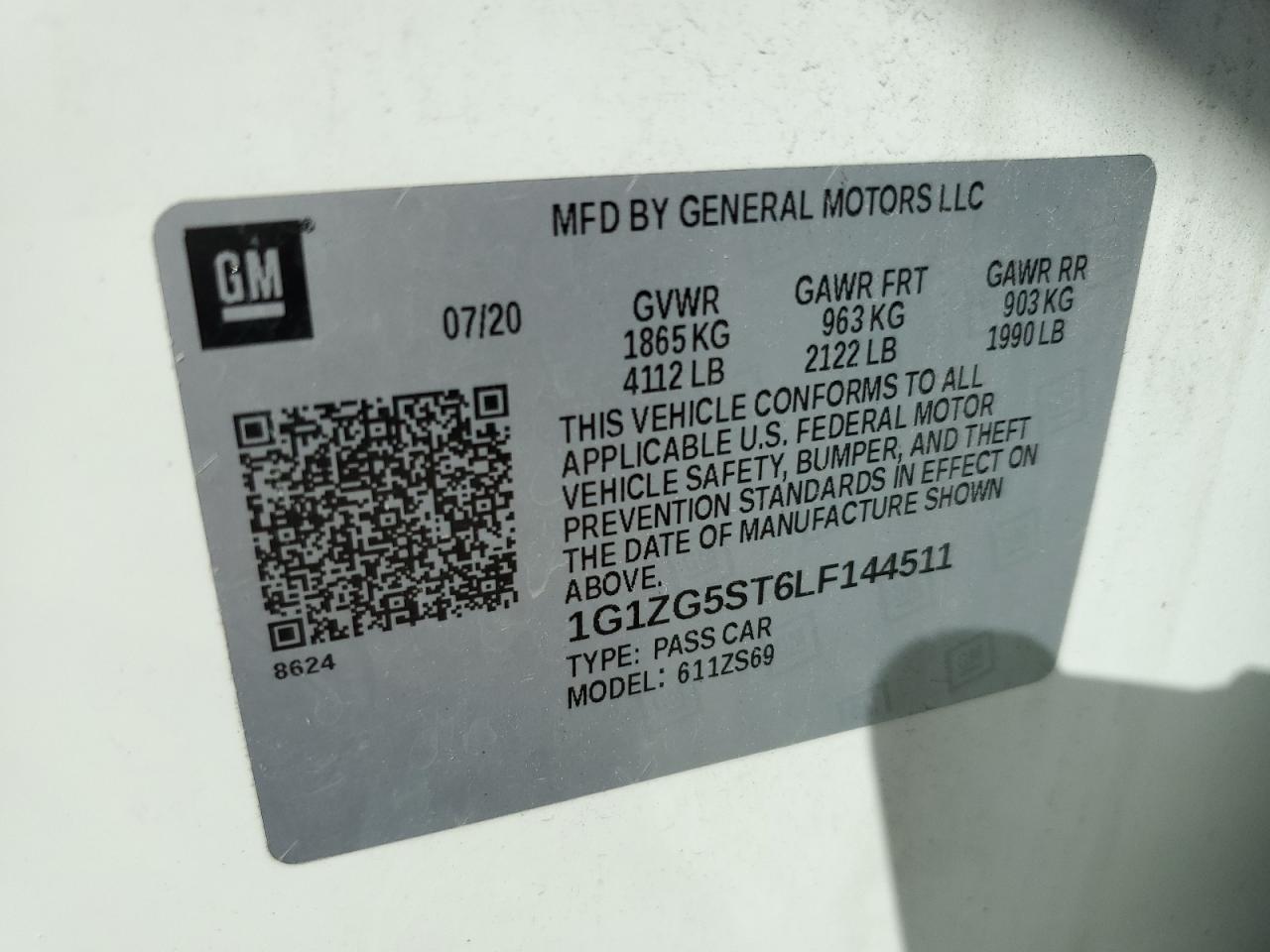 2020 Chevrolet Malibu Rs VIN: 1G1ZG5ST6LF144511 Lot: 85339705